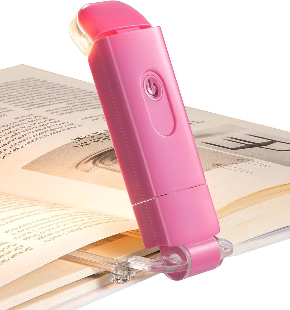 DEWENWILS USB Rechargeable Book Reading Light, Warm White, Brightness Adjustable, LED Clip on Book Lights for Reading in Bed, Car Reading Light for Kids, Bookworms (Pink)