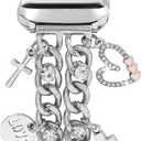YONWORTH Cuban Chain Band Compatible with Apple Watch Bands 38/40/41/42/44/45 46 49mm Women,Bling Diamond Chain Dressy Metal Wristband Cute Charms Pendants for iWatch Series 10 9 8 7 6 5 4 3 SE Ultra