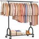 EAGMAK Heavy Duty Clothes Rack for Hanging Clothes Load 424 LBS, Height Adjustable Rolling Clothing Racks, Portable Metal Coat Rack Garment Wardrobe with Wheels and Shelves for Bedroom Laundry, Black