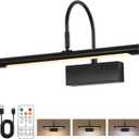 Picture Light, 5000mAh Battery Rechargeable Wall Sconce,16 inch Black Art Painting Light with Remote Dimmable, 3 Color temperatures & Timmer Art Lights for Paintings,Picture Frame,Gallery