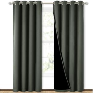 NICETOWN 100% Blackout Curtains 84 inches Long, Pair of Energy Smart & Noise Blocking Out Drapes for Baby Room Window, Thermal Insulated Guest Room Lined Window Dressing(Dark Mallard, 52 inches Wide)