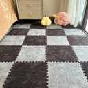 12 Pcs Plush Foam Interlocking Carpet Tiles,Soft Shaggy Fluffy Floor Area Rugs with Padding,Colorful Floor Protective Mats for Home Kids Room Playroom (Grey and Black, 11.8 x 11.8 x 0.39)