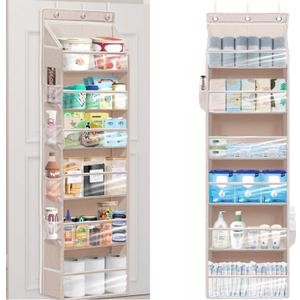 Over Door Organizer with 6 Extra Large Pockets 12 Side Pockets, 2-Pack Sturdy Closet Rack, Hanging Storage Organizer with Clear Window for Shoes, Diapers, Toys, Bedroom, Bathroom, Beige
