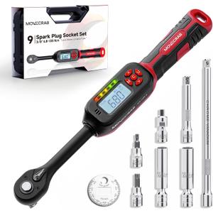 3/8 Torque Wrench Digital (5-99.6 Ft.Lb/6.8-135 N.m) 2% Accuracy Digital Spark Plug Socket & Tire Inch Pound Torque Wrench with Buzzer and LED Flash Notification Track Mode for Moto Auto