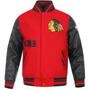 Mens NHL Old English Varsity Jacket (Large, Red/Black)