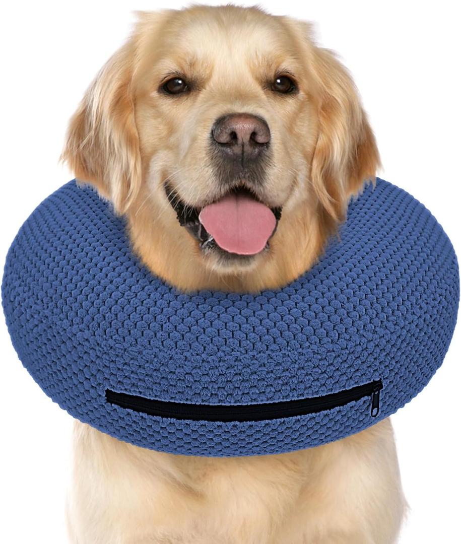 Supet Inflatable Dog Cone Collar for Dogs to Stop Licking, Dog Donut Collar After Surgery, Soft Pet Cone for Small Medium Large Dogs (L(Neck 12"-16"), Navy)