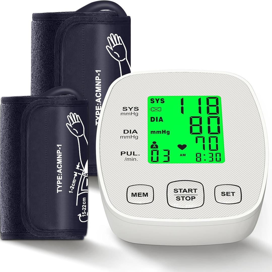 Arm Blood Pressure Monitor with 2 Cuffs, Pediatric Blood Pressure Cuff 6"-9"Medium/Large Cuff 9"-16.5" Includes 4 AAA Batteries