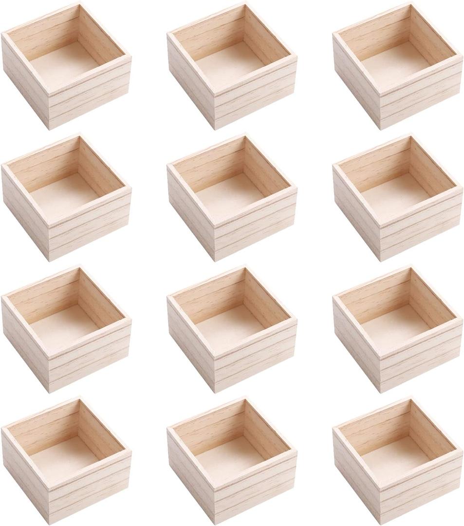 CALPALMY (12 Pack 4'' x 4'' Rustic Wooden Box Storage Organizer Unfinished Small Craft Wooden Box for Collectibles Home Venue Decor Succulents