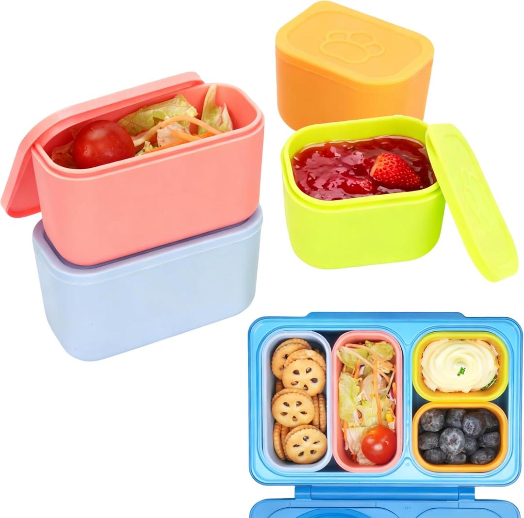 Dip Containers for OmieBox UP bento Box, 4 Pack Leakproof Salad Dressing Container To Go, Condiment Containers with Lids - Food Safe Silicone - 4.5 & 9 ounces (XL Dip Containers - Four Colors)