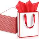 Yeaqee 24 Pack Metallic Paper Gift Bags with Handle and Tissue 9x7x3.1 Gold Foil Welcome Favor Bags Return Gifts for Wedding Fall 5 Senses Christmas Bridesmaid Birthday(White, Dark Red)