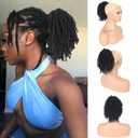 Dreadlock Curly Black Loc Drawstring Ponytail for Black Women, Short Loc Petal Bun Loc Accessories Clip in on Ponytails Hair Extensions Fake Ponytail Synthetic Hair Pieces for Black Women (5 Inch)
