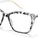 Joylook Reading Glasses for Women Trendy TR90 Blue Light Blocking Metal Frame Readers Stylish Square Cat Eye Eyewear, Tortoise Grey, 1.25x