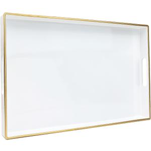 Spsyrine White Decorative Serving Tray with Handles, Elegant Plastic Coffee Table Tray for Ottoman, Living Room, Home Decor 15.6" X 10.2"