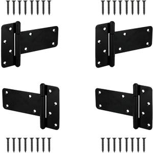 6 Heavy Duty Gate Hinges,280 Lbs Capacity Black Door Hinges4 Pack T Gate Hinges, Wrought Hardware for Wooden Fences, Barn Door, Screws Included (6 inches - 4 Pack) -Patent Pending