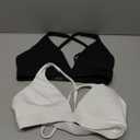 INIBUD Sports Bra for Women Push Up Strappy Workout Top Padded Deep V-Neck Triangle Bralettes with Support Gym (Large, Black & White)