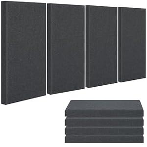 EVENRISING 4 PCS Fabric Acoustic Panels, 24''x12''x2'' Sound Proof Panels for Walls, Acoustic Wall Panels, Self-adhesive Soundproof Wall Panels for Echo Absorption for Home Studio Office (Grey)