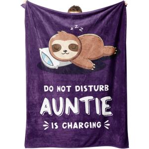 Funny Gifts for Auntie Christmas, Aunt is Charging Sloth Blanket, Auntie Birthday Gifts, Present for Aunts from Niece Nephew Christmas Mothers Day, Super Soft Throws Blanket for Aunt 60" x 50" (Purple)