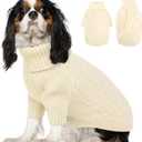 Queenmore XS Dog Sweater, Dog Christmas Sweater, Warm Soft Sweaters for Dogs Girl Boy, Knit Winter Coat for Frenchie, Dachshund, Bulldog (White, XS)