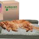 Furhaven Orthopedic Dog Bed for Large Dogs w/ Removable Bolsters & Washable Cover, For Dogs Up to 95 lbs - Two-Tone Plush Faux Fur & Suede L Shaped Chaise - Dark Sage, Jumbo/XL (40.0"L x 32.0"W x 8.0"Th, (Two-Tone Faux Fur & Suede) Dark Sage)