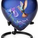 Hummingbird Heart Urns for Human Ashes, Small Keepsake Cremation Urn with Storage Box and Stand, Memorial Funeral Urn for Adult Male & Female, Home Display or Burial (Blue)