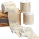 KEOSREE Champagne Gold Silk Chiffon Ribbon,Ivory White Frayed Shimmery Silk Ribbon for Bridal Flower Bouquet Gift Wrapping Wedding Decor Invitations Decorations 1.5" x 15 Yards (5Yards X 3 Rolls)