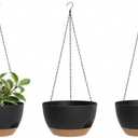Hanging Planters 3-Pack, 8 Inch Self-Watering Hanging Pots with Drainage Hole and Chains, Plastic Planters for Indoor OutdoorBlack Brown