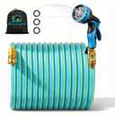 Goldwanda Expandable Garden Hose 50FT Expanded Length – Retractable, Kink-Free TPV Material, 10-Pattern Nozzle, Solid Brass Fittings (blue-green, 5/8" x 50ft)
