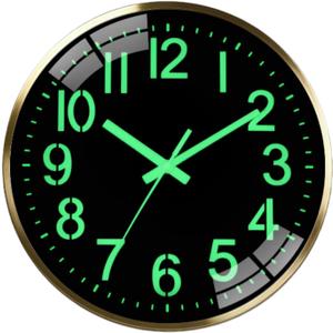 Modern 12 Inch Silent Wall Clock, Non-Ticking Quiet Sweep Movement, Premium Metal Frame, AA Battery Operated Easy to Read Decor Clock Luminous wall Clock (Light Gold)