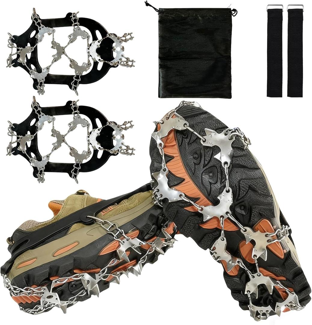 Crampons for Shoes, Footwear Traction Cleats Ice Snow Grips with 32 Stainless Steel Spikes, Shoe Anti - Slip Boots Spikes for Walking, Jogging, Climbing and Hiking (X-Large)