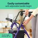 Medline Aluminum Rollator Walker with Seat, Purple, 250 lb. Weight Capacity, Lightweight, 6 Wheels, Foldable, Adjustable Handles, Rolling Walker for Seniors