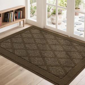 COSY HOMEER Non-Slip Door Mat 32"x48", Entryway Rugs Low Profile Absorbent Dirt Trapper Doormat for Front Entrance, Washable Polypropylene Entry Mat (Dark Brown)