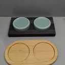 Havniva Ceramic Elevated Cat Food and Water Bowl, Kitty Bowl, Raised Cat Dish, Pet Feeder (5.1 in, 2 x Light Green + Stand)