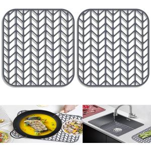AWOKE Sink Protectors for Kitchen Sink - 12.25" x 11.5" Sink Mat - Heat-resistant Easy-clean Silicone Sink Mat - for Protection of Stainless Steel Sink Pack of 2