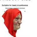 Halloween Old Lady Mask Scary Realistic Old Women Costume Horror Smoking Granny with Red Hood Grandma Latex Headgear for Adults Party Funny Cosplay