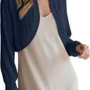 YSYOKOW Women's Shrug Cardigan for Dresses Lightweight Open Front Cropped Bolero Sweater Long Sleeve Knit (Blue, L)