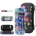 FUNDIARY Black Carrying Case for Nintendo Switch, Cute Mushroom Accessories Bundle for Switch Console with Travel Case Pouch, Dockable Protective Cover, Screen Protector, Shoulder Strap & 2 Thumb Caps