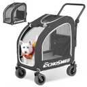 EchoSmile 4 Wheels Pet Stroller, Dog & Cat Stroller for All-Season, Lightweight Carrier with Storage Basket, Adjustable Handle, Removable Pad, Breathable Mesh, Up to 135 lbs, Black 