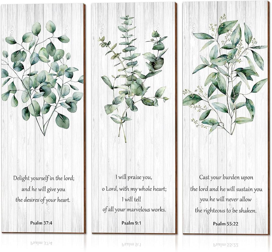 Blulu 3 Pcs Bible Verses Art Decoration 10 x 4 Inches Christian Wall Wooden Decorations for Home Rustic Room Farmhouse Scripture House Green Posters