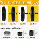 14.5" Wheelbarrow Tire Flat-Free, 3.50-8 Solid Tire 300LB Capacity Each, with 5/8" & 3/4" Bearings, 3"-4''-6''-7" Adjustable Hub, Tire and Wheel Replacement for Dolly, Hand Truck, Garden Cart, 2 Pack