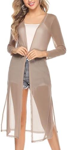 Totatuit Long Summer Cardigan for Women Lightweight Open Front Tops Solid Duster Swimwear Beach Cover Up Size XL