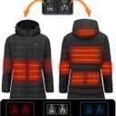 Graphene Heated Jacket for Women, Long Heated Coats for Women with Battery Pack 8 Heating Zones Detachable Hood (Small)