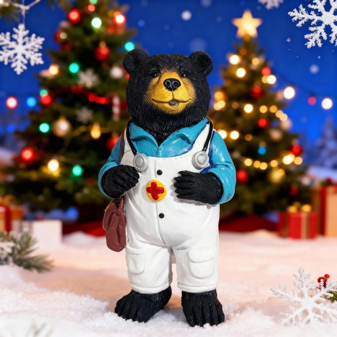 Black Bear Figurine Home Decor Bear Statue,for Office, Desk, and Shelf Decoration,Doctor Themed Birthday Gifts
