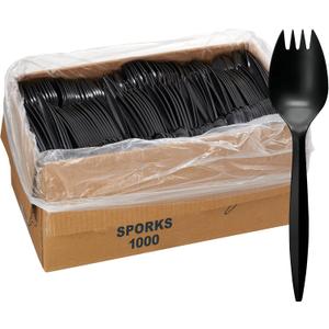 1,000 Plastic Disposable Sporks Bulk Black Medium Weight Disposable Silverware Plastic Cutlery Spork
