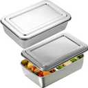 Stainless Steel Food Containers with Steel Lids, Stainless Steel Ice Cream Containers, Refrigerated Prepared Food Storage Boxes, Lidded Containers, Tiramisu Container8.8*5.5*2.7in/71 Fl Oz, 2-pack