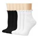 6 Pack Sunporx Ruffle Ankle Socks Knit Cotton Breathable Comfortable Socks for Girls (Black and White)
