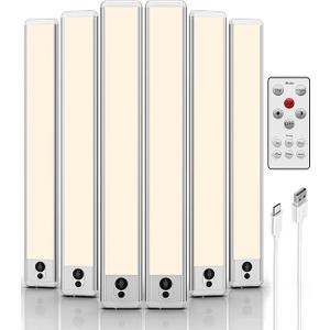 EZVALO Under Cabinet Lights,14.5'' Motion Sensor Light Indoor Dimmable, 4000mAh Rechargeable Closet Lights 3500K with Remote Control, Wireless Under Counter Light for Kitchen,Cabinet (Warm6Pack)