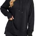 LYANER Women's Hoodies Side Slit Long Sleeve Thumb Hole Casual Loose Sweatshirts, S, Black