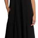 ELAN Women's Tulum Tiered Spaghetti Strap Maxi Dress Black L