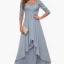 Mother of The Bride Dresses with Sleeves Long Chiffon Lace Appliques Formal Evening Dresses for Wedding, L/XL, Charcoal Gray 