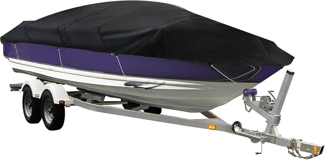 WFLNHB 210D Water Proof Heavy Duty Trailerable Boat Cover Replacement for Jon Boat-Black (14ft length, Beam Width to 70inches)